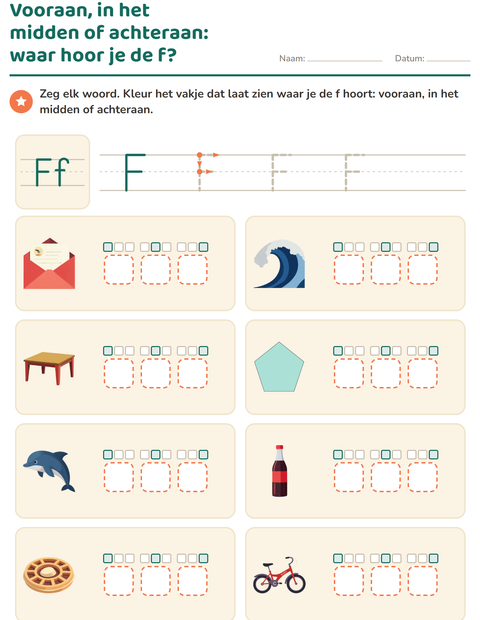 Voorbeeld van het Letter van de week-werkblad voor kleuterklas