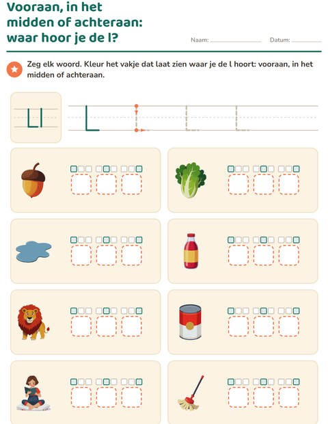 Voorbeeld van het Letter van de week-werkblad voor kleuterklas