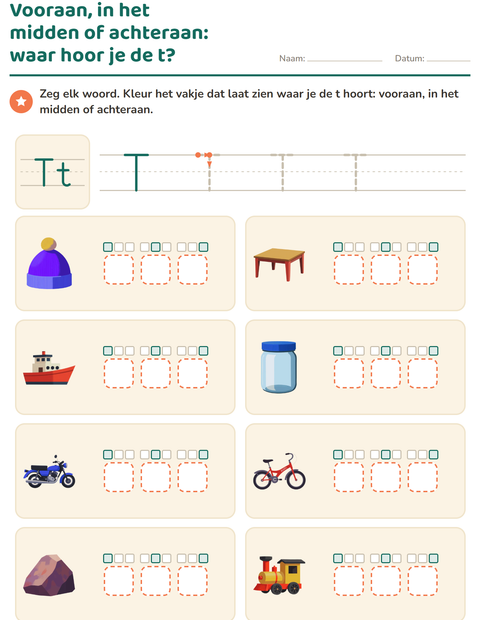 Voorbeeld van het Letter van de week-werkblad voor kleuterklas