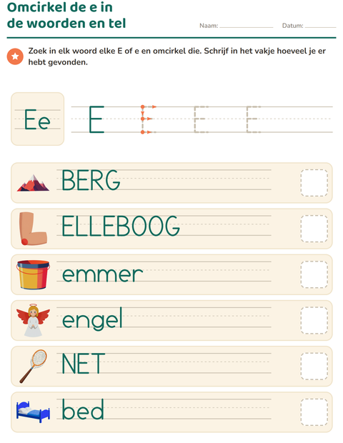 Voorbeeld van het Letter van de week-werkblad voor kleuterklas