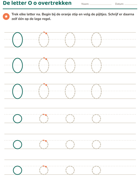 Voorbeeld van het Letters overtrekken-werkblad voor kleuterklas