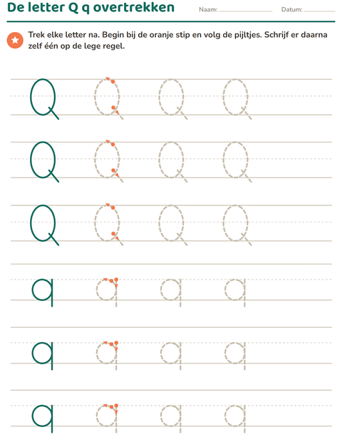 Voorbeeld van het Letters overtrekken-werkblad voor kleuterklas