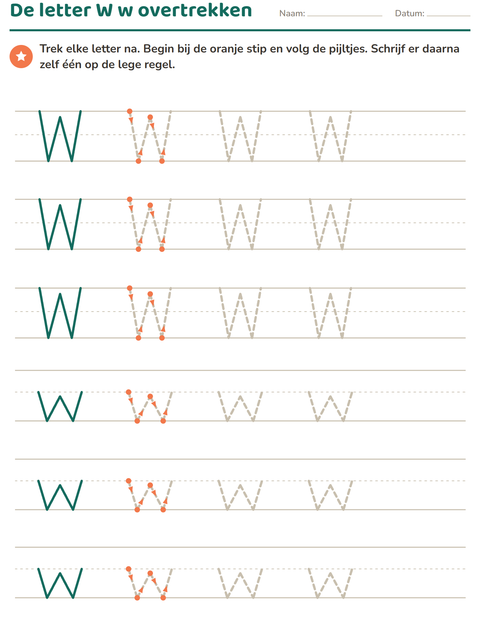 Voorbeeld van het Letters overtrekken-werkblad voor kleuterklas