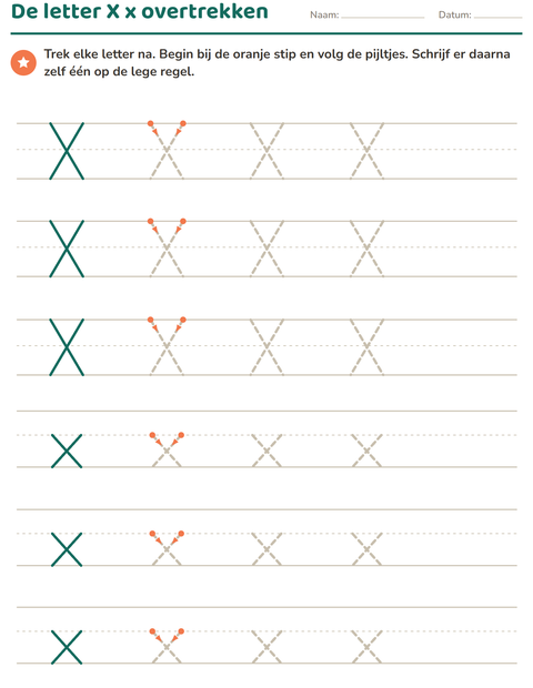 Voorbeeld van het Letters overtrekken-werkblad voor kleuterklas