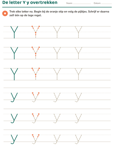 Voorbeeld van het Letters overtrekken-werkblad voor kleuterklas