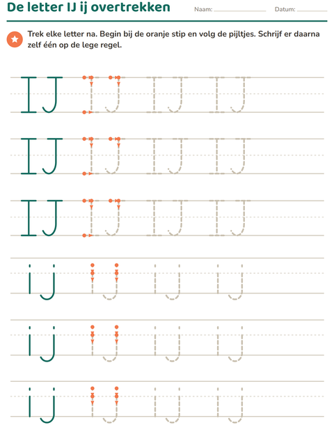 Voorbeeld van het Letters overtrekken-werkblad voor kleuterklas