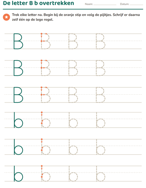 Voorbeeld van het Letters overtrekken-werkblad voor kleuterklas