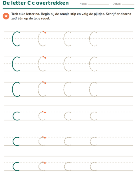 Voorbeeld van het Letters overtrekken-werkblad voor kleuterklas