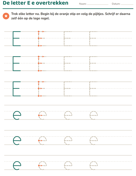 Voorbeeld van het Letters overtrekken-werkblad voor kleuterklas