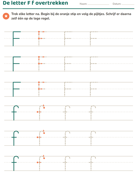 Voorbeeld van het Letters overtrekken-werkblad voor kleuterklas