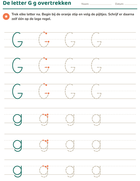 Voorbeeld van het Letters overtrekken-werkblad voor kleuterklas