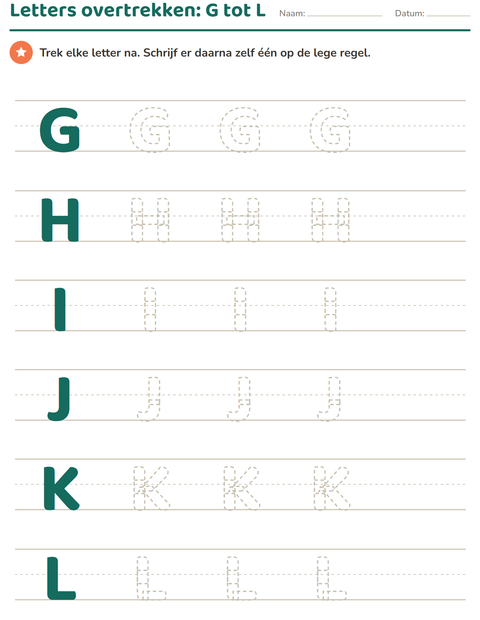 Voorbeeld van Letters overtrekken van G tot L