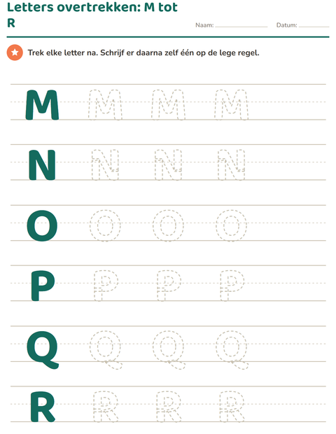 Letters overtrekken van M tot R