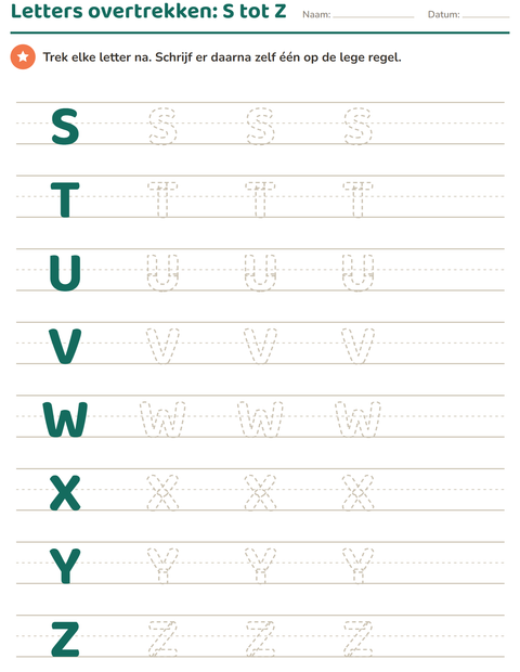 Letters overtrekken van S tot Z