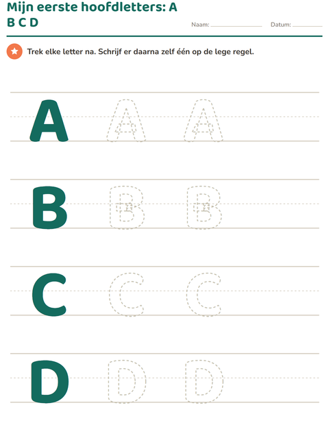 Mijn eerste hoofdletters: A, B, C en D