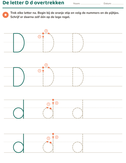 Voorbeeld van het Letters overtrekken-werkblad voor kleuterklas