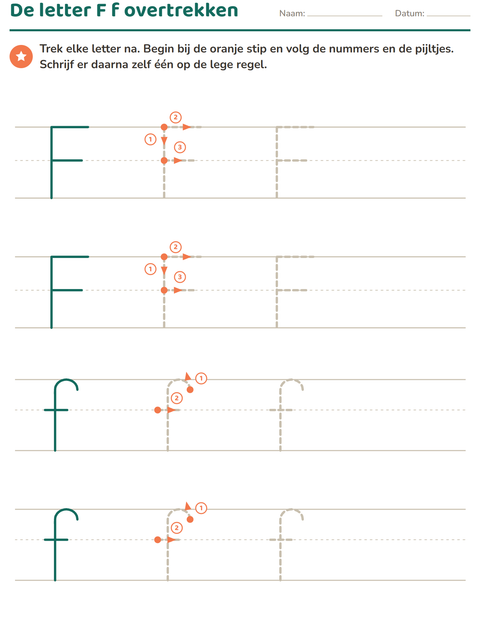 Voorbeeld van het Letters overtrekken-werkblad voor kleuterklas