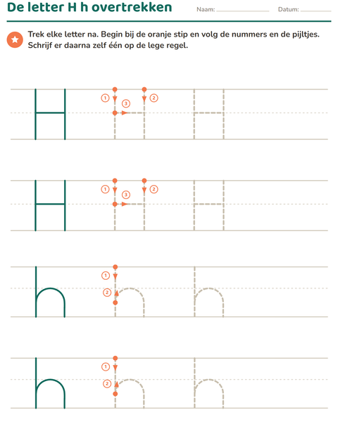 Voorbeeld van het Letters overtrekken-werkblad voor kleuterklas