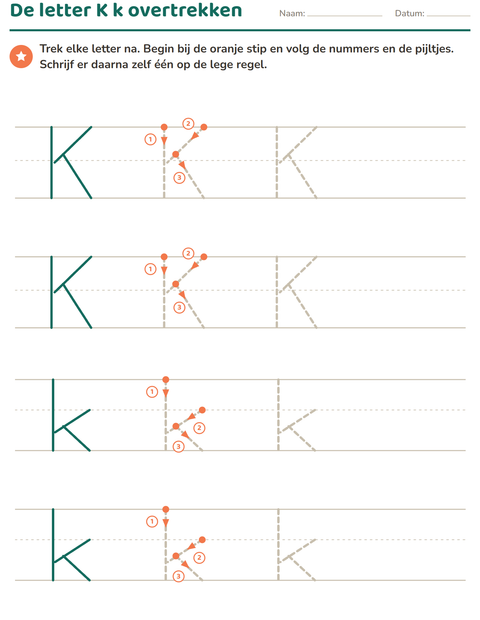Voorbeeld van het Letters overtrekken-werkblad voor kleuterklas