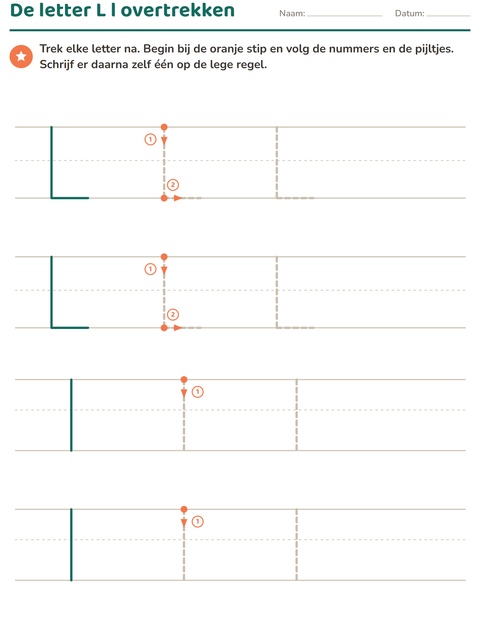 Voorbeeld van het Letters overtrekken-werkblad voor kleuterklas