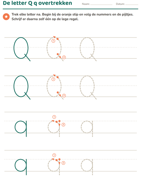 Voorbeeld van het Letters overtrekken-werkblad voor kleuterklas