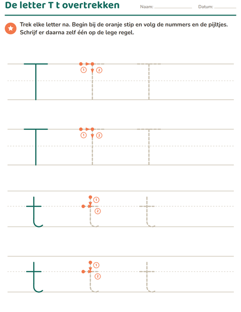 Voorbeeld van het Letters overtrekken-werkblad voor kleuterklas