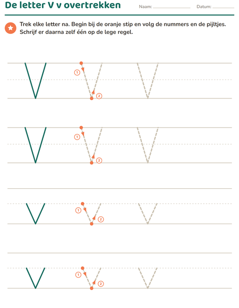 Voorbeeld van het Letters overtrekken-werkblad voor kleuterklas