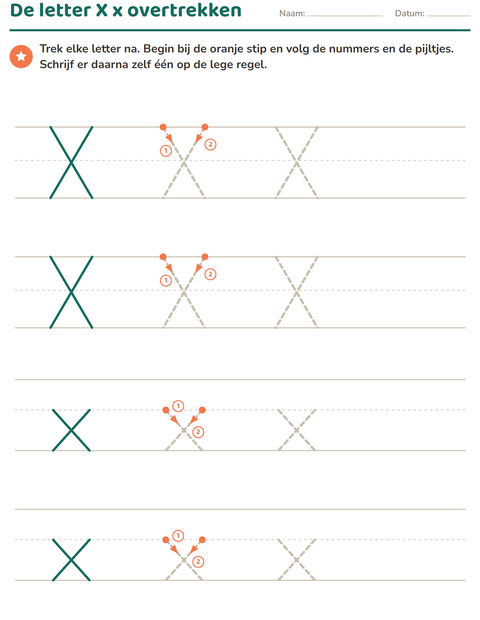 Voorbeeld van het Letters overtrekken-werkblad voor kleuterklas