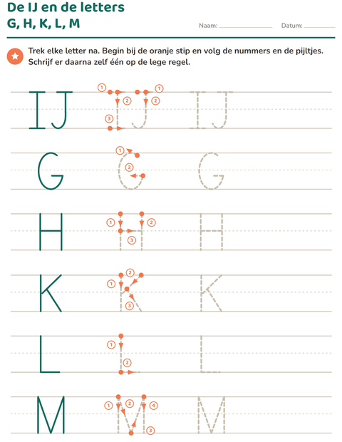 Voorbeeld van het Letters overtrekken-werkblad voor kleuterklas