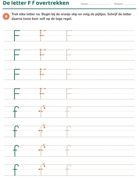 Voorbeeld van het Letters overtrekken-werkblad voor kleuterklas