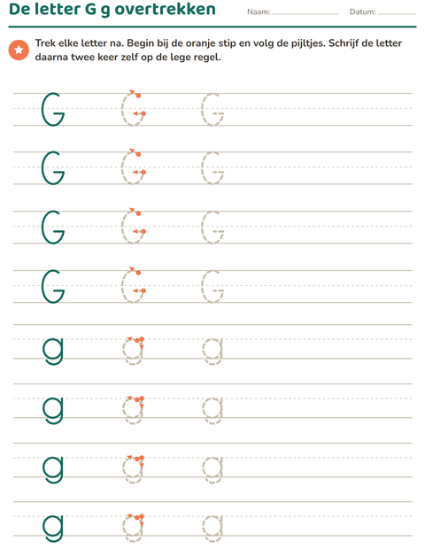 Voorbeeld van het Letters overtrekken-werkblad voor kleuterklas