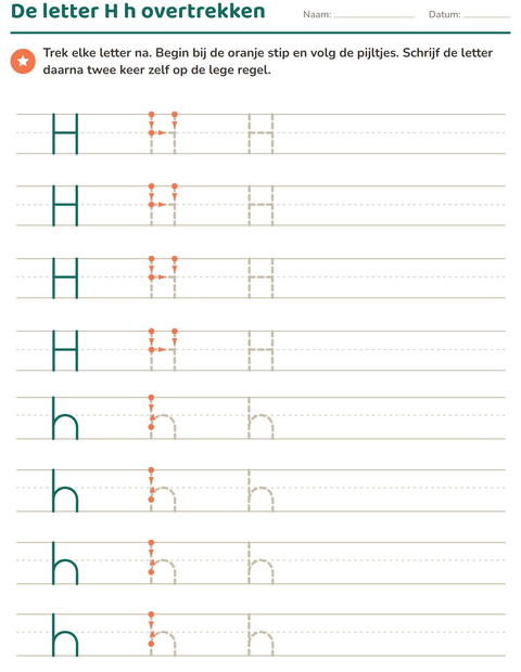 Voorbeeld van het Letters overtrekken-werkblad voor kleuterklas