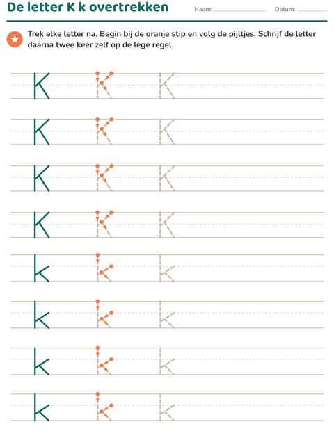 Voorbeeld van het Letters overtrekken-werkblad voor kleuterklas