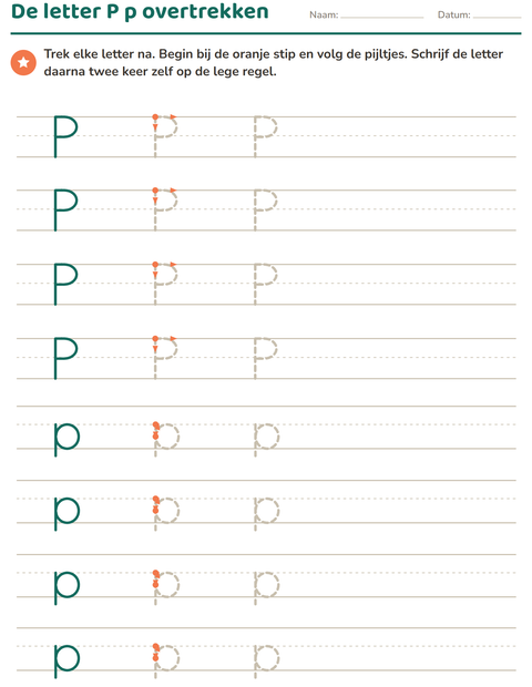 Voorbeeld van het Letters overtrekken-werkblad voor kleuterklas