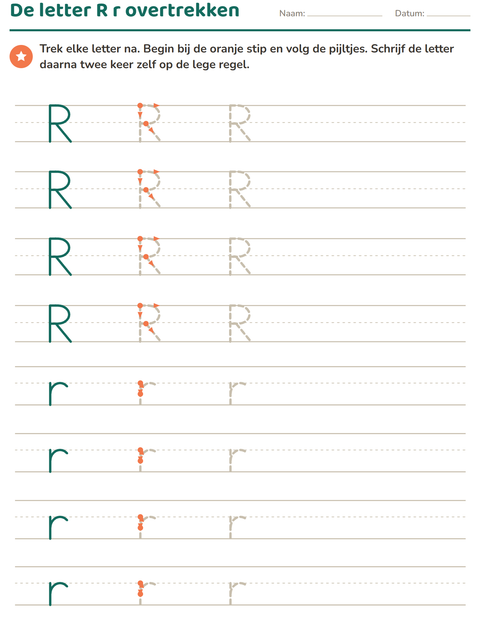 Voorbeeld van het Letters overtrekken-werkblad voor kleuterklas