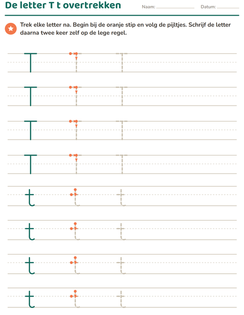 Voorbeeld van het Letters overtrekken-werkblad voor kleuterklas