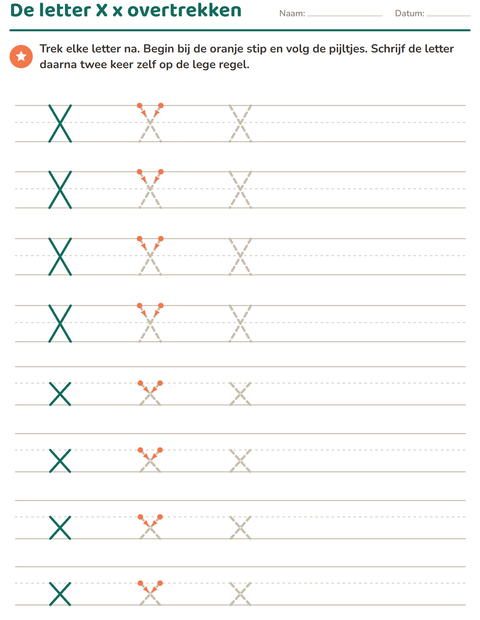 Voorbeeld van het Letters overtrekken-werkblad voor kleuterklas
