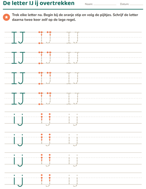 Voorbeeld van het Letters overtrekken-werkblad voor kleuterklas
