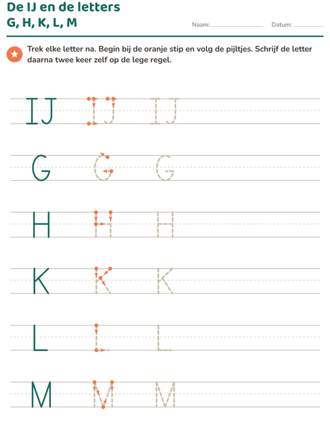 Voorbeeld van het Letters overtrekken-werkblad voor kleuterklas