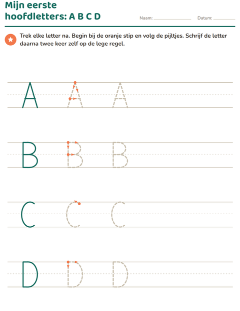 Voorbeeld van het Letters overtrekken-werkblad voor kleuterklas