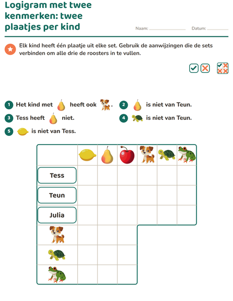 Voorbeeld van het Logigrammen-werkblad met Fruit voor groep 5