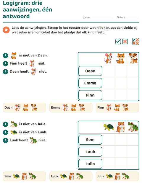 Logigram: drie aanwijzingen, één antwoord