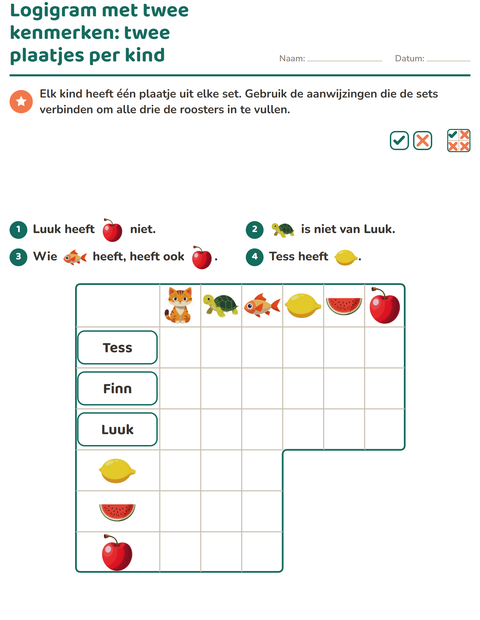 Voorbeeld van het Logigrammen-werkblad met Huisdieren voor groep 5