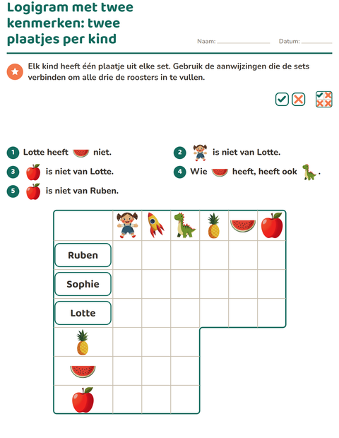 Voorbeeld van het Logigrammen-werkblad met Speelgoed voor groep 5