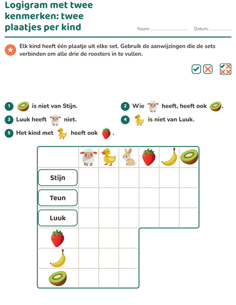 Voorbeeld van het Logigrammen-werkblad met Boerderijdieren voor groep 5