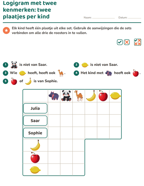 Voorbeeld van het Logigrammen-werkblad met Dierentuindieren voor groep 5