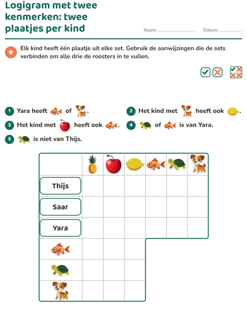 Voorbeeld van het Logigrammen-werkblad met Fruit voor groep 5