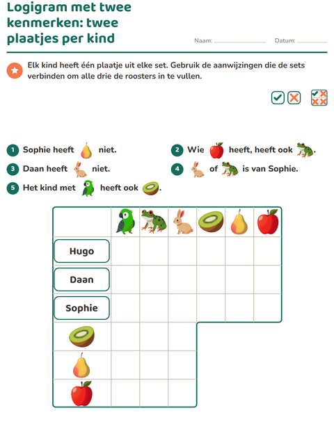 Voorbeeld van het Logigrammen-werkblad met Huisdieren voor groep 5