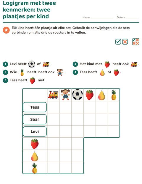 Voorbeeld van het Logigrammen-werkblad met Speelgoed voor groep 5