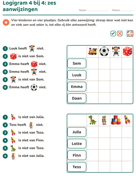 Logigram 4 bij 4: zes aanwijzingen
